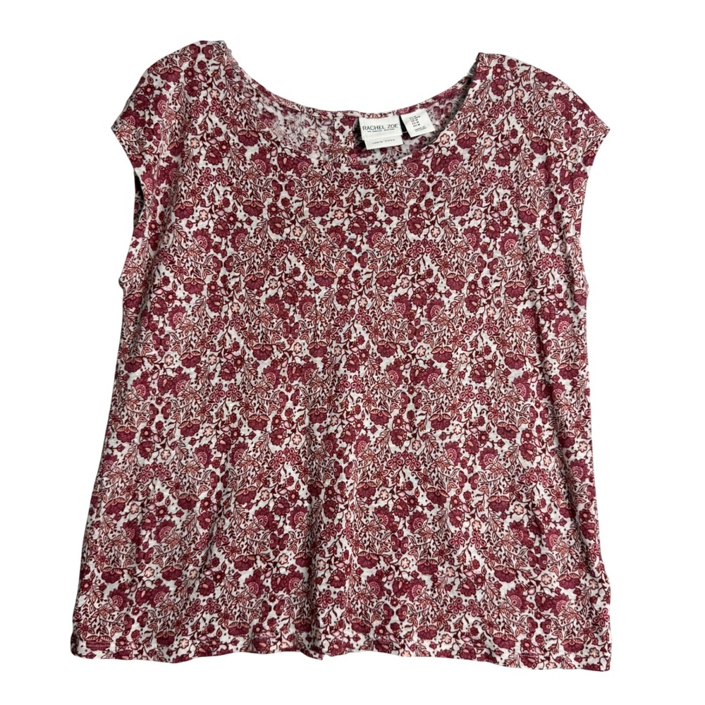 Rachel Zoe 100% Linen Top‎ Womens M Red Floral Button Back Lagenlook Beachy Boxy